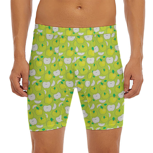 Green Apple Fruit Pattern Print Men's Long Boxer Briefs