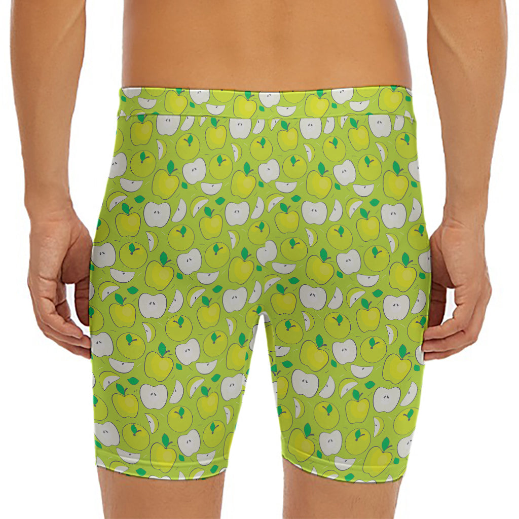 Green Apple Fruit Pattern Print Men's Long Boxer Briefs