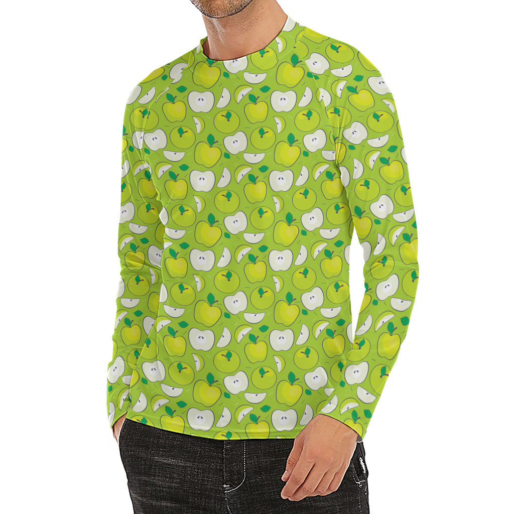 Green Apple Fruit Pattern Print Men's Long Sleeve Rash Guard