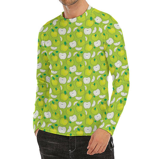Green Apple Fruit Pattern Print Men's Long Sleeve Rash Guard