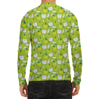 Green Apple Fruit Pattern Print Men's Long Sleeve Rash Guard