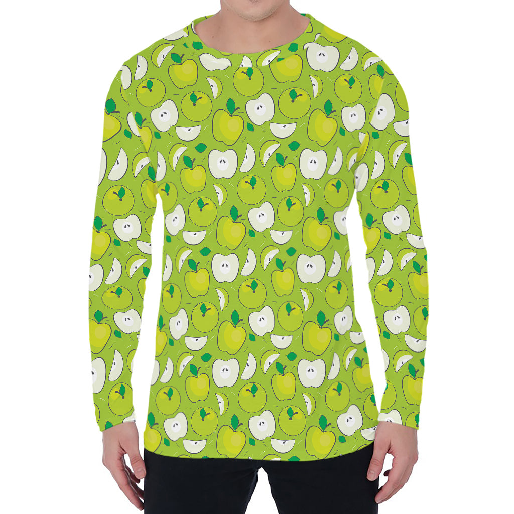 Green Apple Fruit Pattern Print Men's Long Sleeve T-Shirt