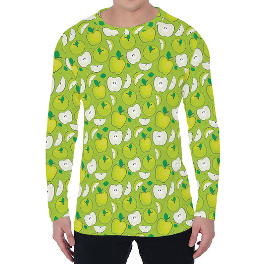 Green Apple Fruit Pattern Print Men's Long Sleeve T-Shirt