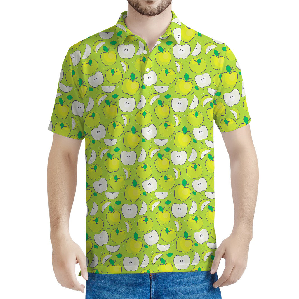 Green Apple Fruit Pattern Print Men's Polo Shirt