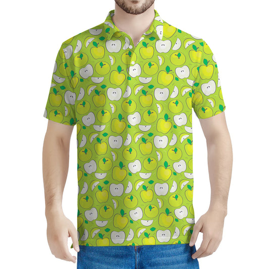 Green Apple Fruit Pattern Print Men's Polo Shirt