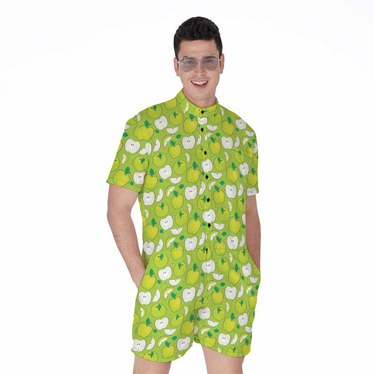 Green Apple Fruit Pattern Print Men's Rompers