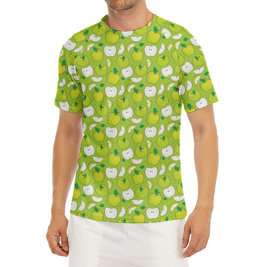 Green Apple Fruit Pattern Print Men's Short Sleeve Rash Guard