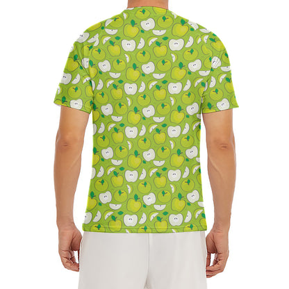 Green Apple Fruit Pattern Print Men's Short Sleeve Rash Guard