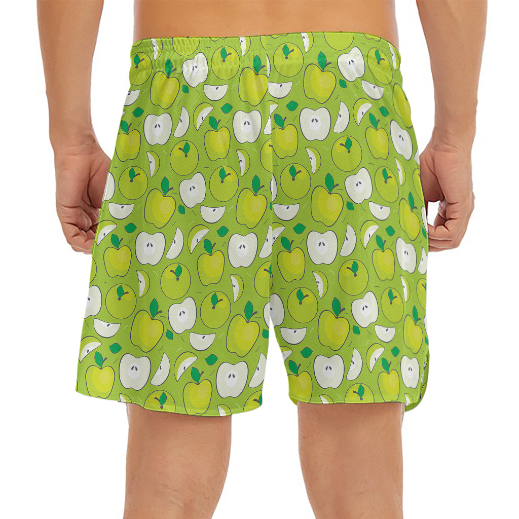 Green Apple Fruit Pattern Print Men's Split Running Shorts