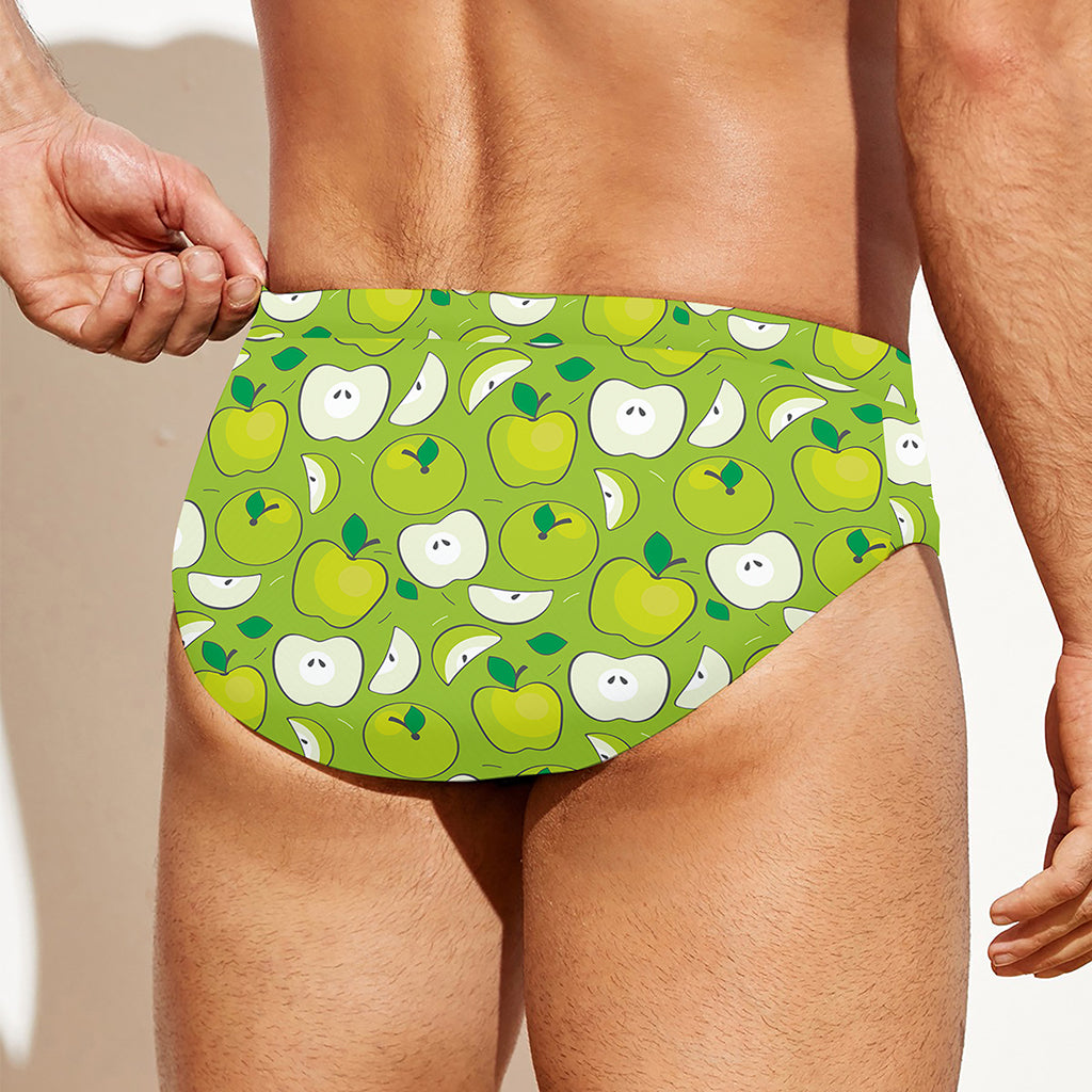 Green Apple Fruit Pattern Print Men's Swim Briefs