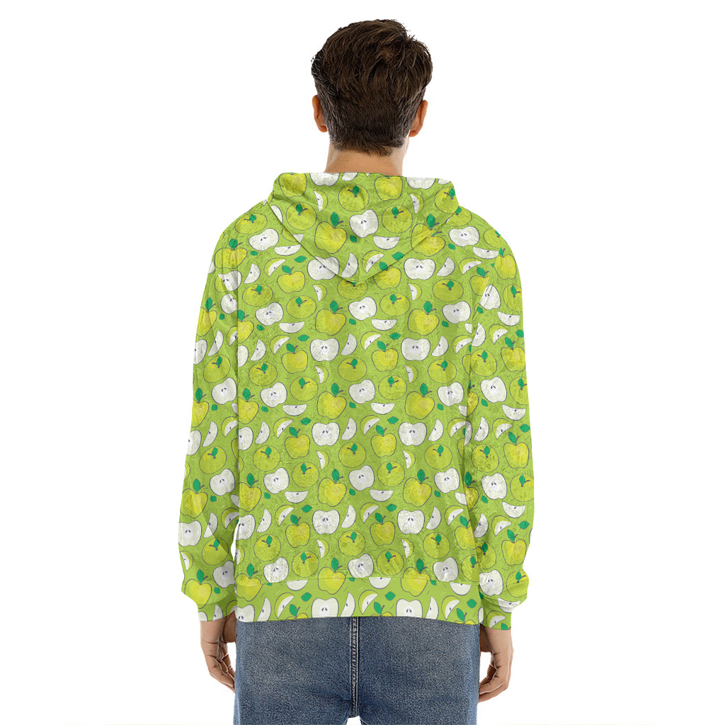 Green Apple Fruit Pattern Print Men's Velvet Pullover Hoodie