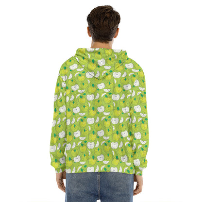 Green Apple Fruit Pattern Print Men's Velvet Pullover Hoodie