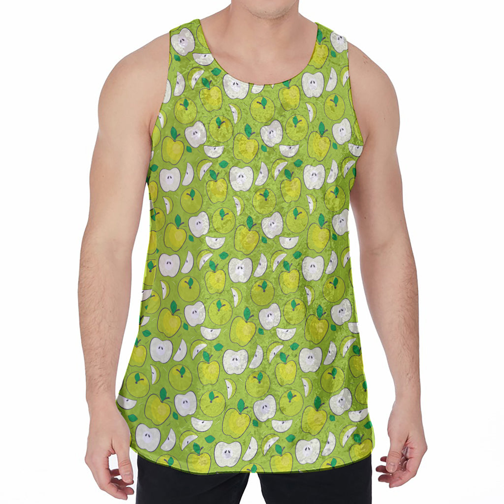 Green Apple Fruit Pattern Print Men's Velvet Tank Top