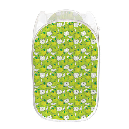 Green Apple Fruit Pattern Print Mesh Laundry Hamper