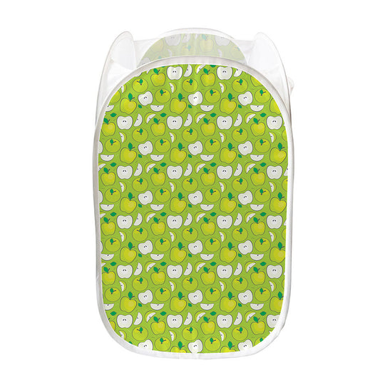 Green Apple Fruit Pattern Print Mesh Laundry Hamper