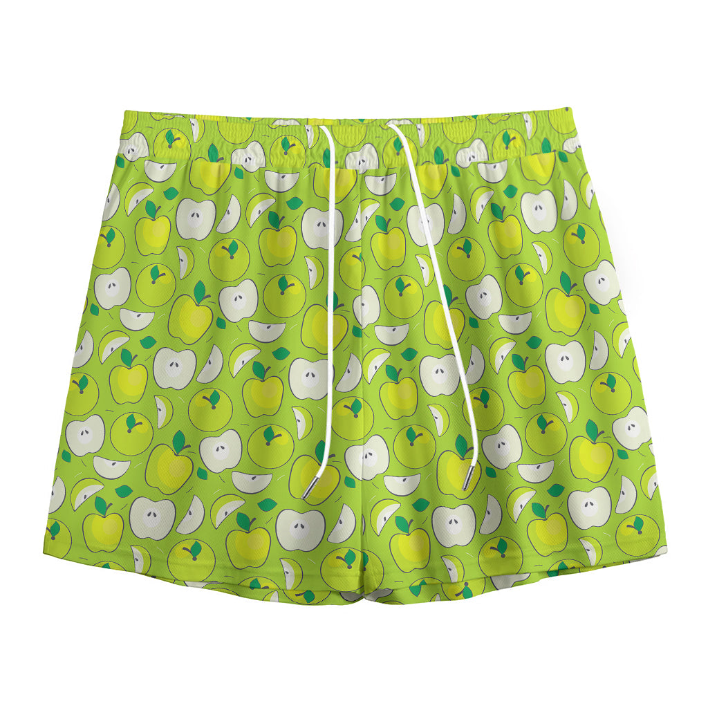 Green Apple Fruit Pattern Print Mesh Shorts