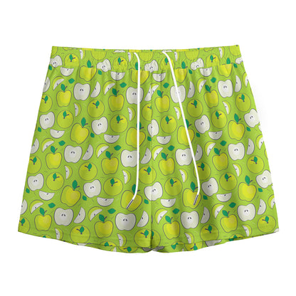 Green Apple Fruit Pattern Print Mesh Shorts