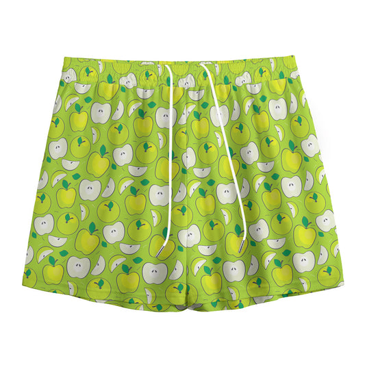 Green Apple Fruit Pattern Print Mesh Shorts