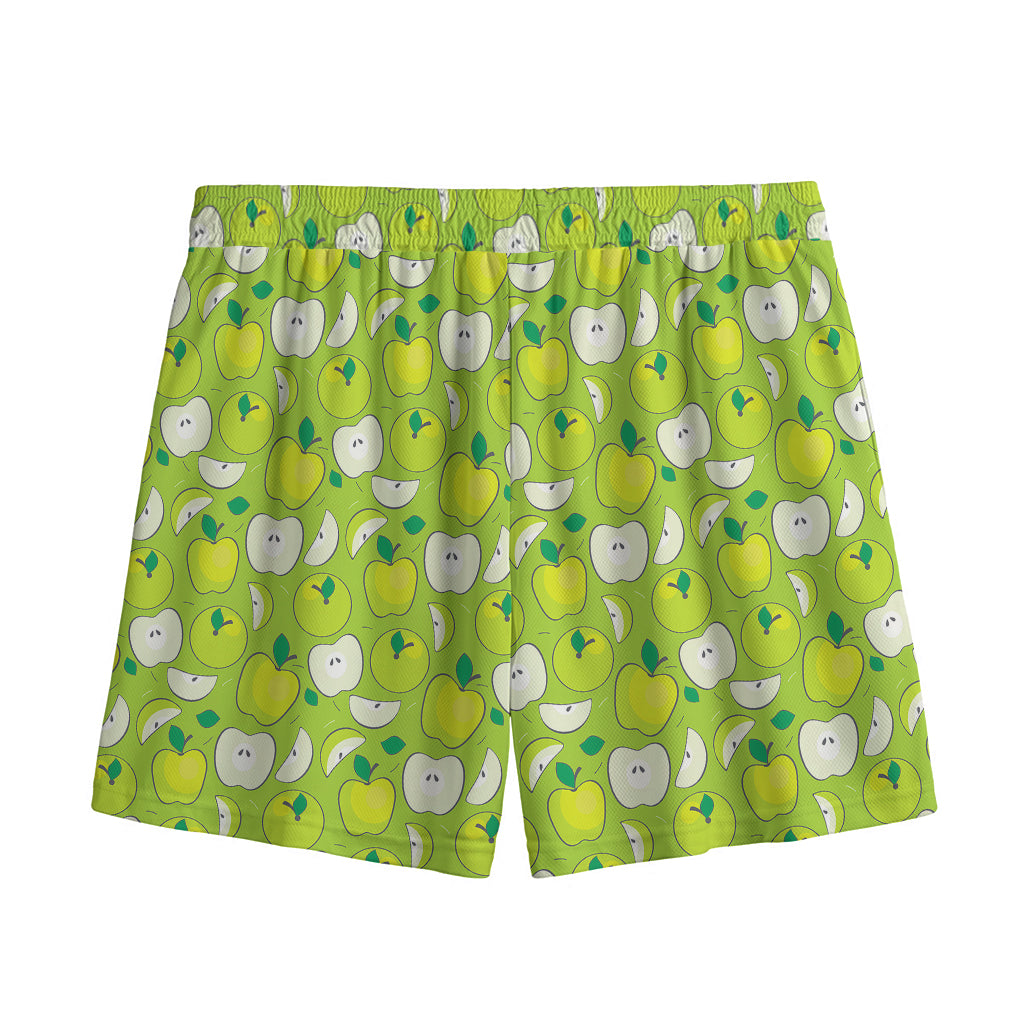 Green Apple Fruit Pattern Print Mesh Shorts