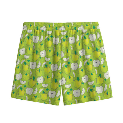 Green Apple Fruit Pattern Print Mesh Shorts