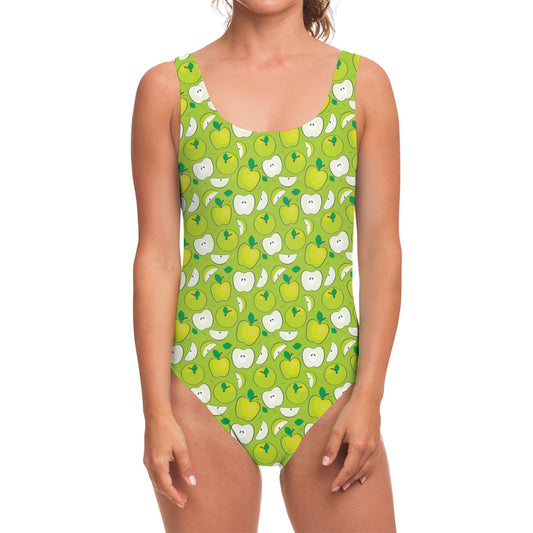Green Apple Fruit Pattern Print One Piece Swimsuit