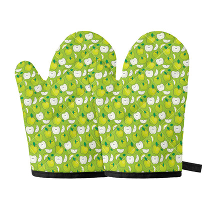 Green Apple Fruit Pattern Print Oven Mitts
