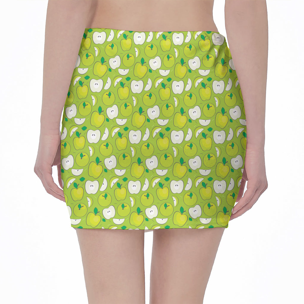 Green Apple Fruit Pattern Print Pencil Mini Skirt