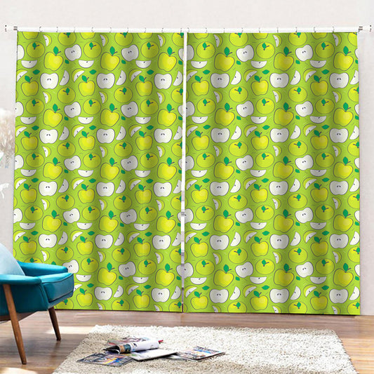 Green Apple Fruit Pattern Print Pencil Pleat Curtains