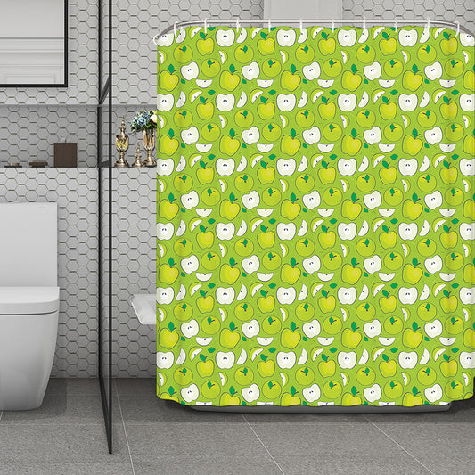 Green Apple Fruit Pattern Print Polyester Shower Curtain