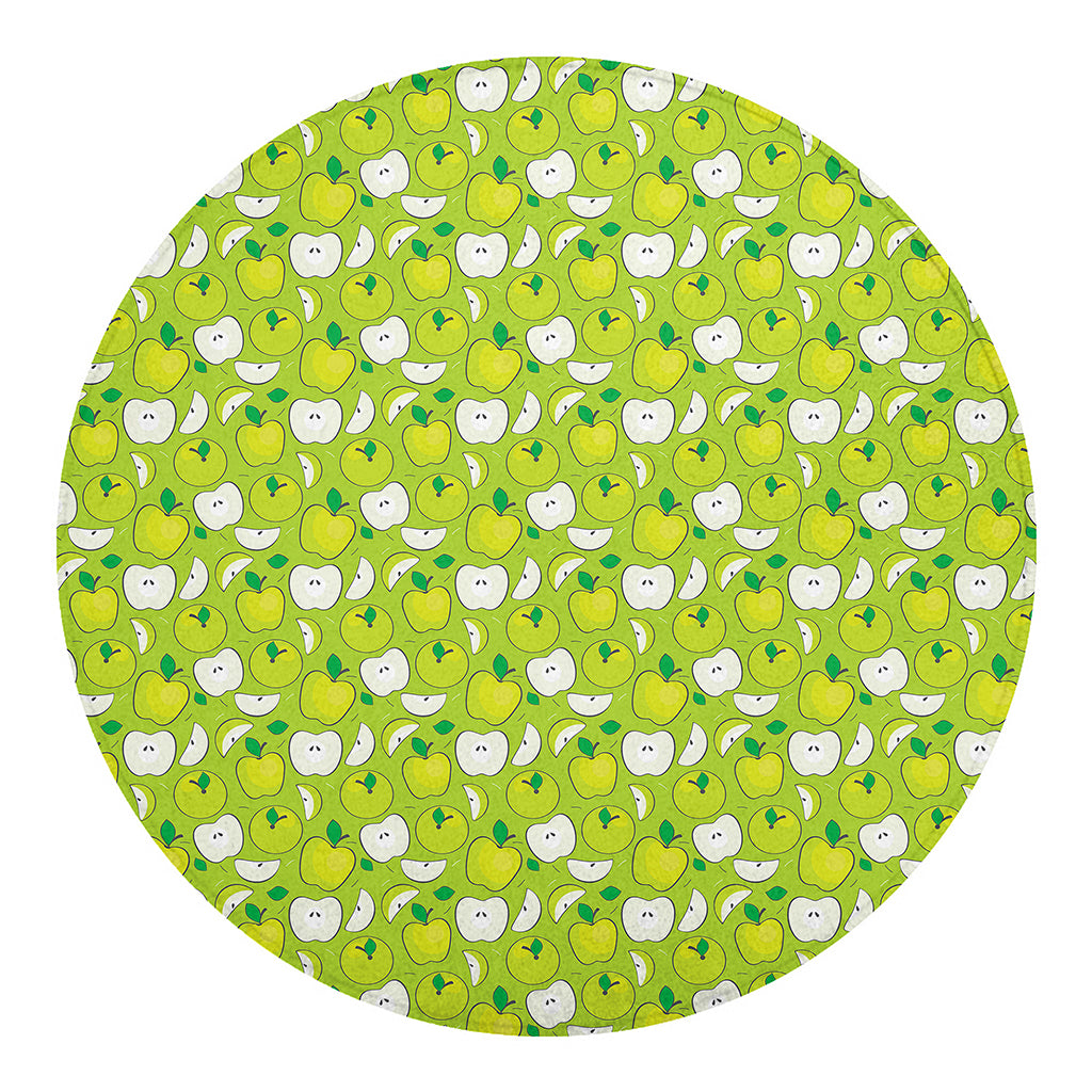 Green Apple Fruit Pattern Print Round Blanket