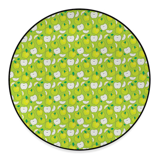 Green Apple Fruit Pattern Print Round Floor Mat