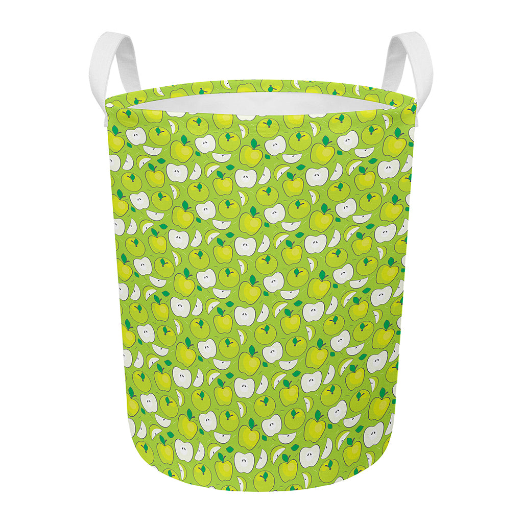 Green Apple Fruit Pattern Print Round Laundry Basket