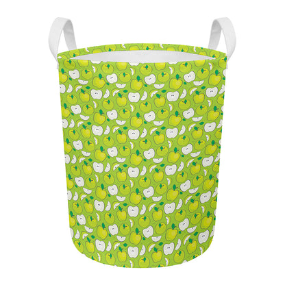 Green Apple Fruit Pattern Print Round Laundry Basket