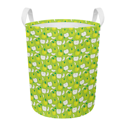 Green Apple Fruit Pattern Print Round Laundry Basket
