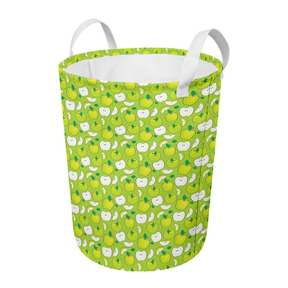 Green Apple Fruit Pattern Print Round Laundry Basket