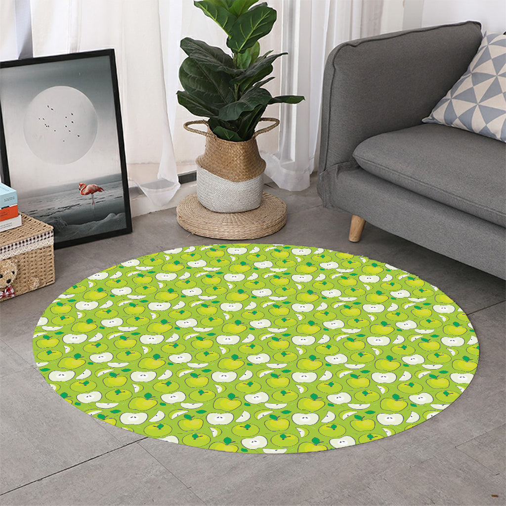 Green Apple Fruit Pattern Print Round Rug