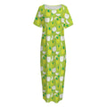 Green Apple Fruit Pattern Print Short Sleeve Long Nightdress