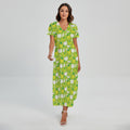 Green Apple Fruit Pattern Print Short Sleeve Maxi Dress