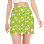 Green Apple Fruit Pattern Print Side Slit Mini Skirt