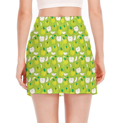 Green Apple Fruit Pattern Print Side Slit Mini Skirt