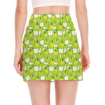 Green Apple Fruit Pattern Print Side Slit Mini Skirt