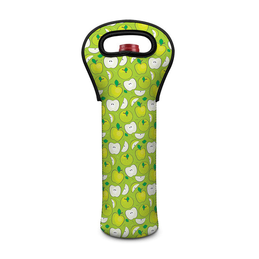 Green Apple Fruit Pattern Print Single Neoprene Wine Tote