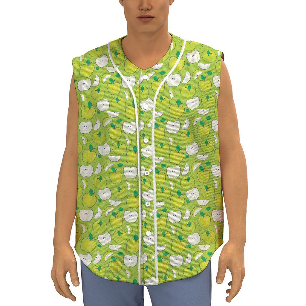Green Apple Fruit Pattern Print Sleeveless Baseball Jersey