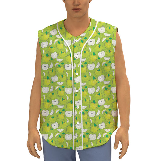 Green Apple Fruit Pattern Print Sleeveless Baseball Jersey
