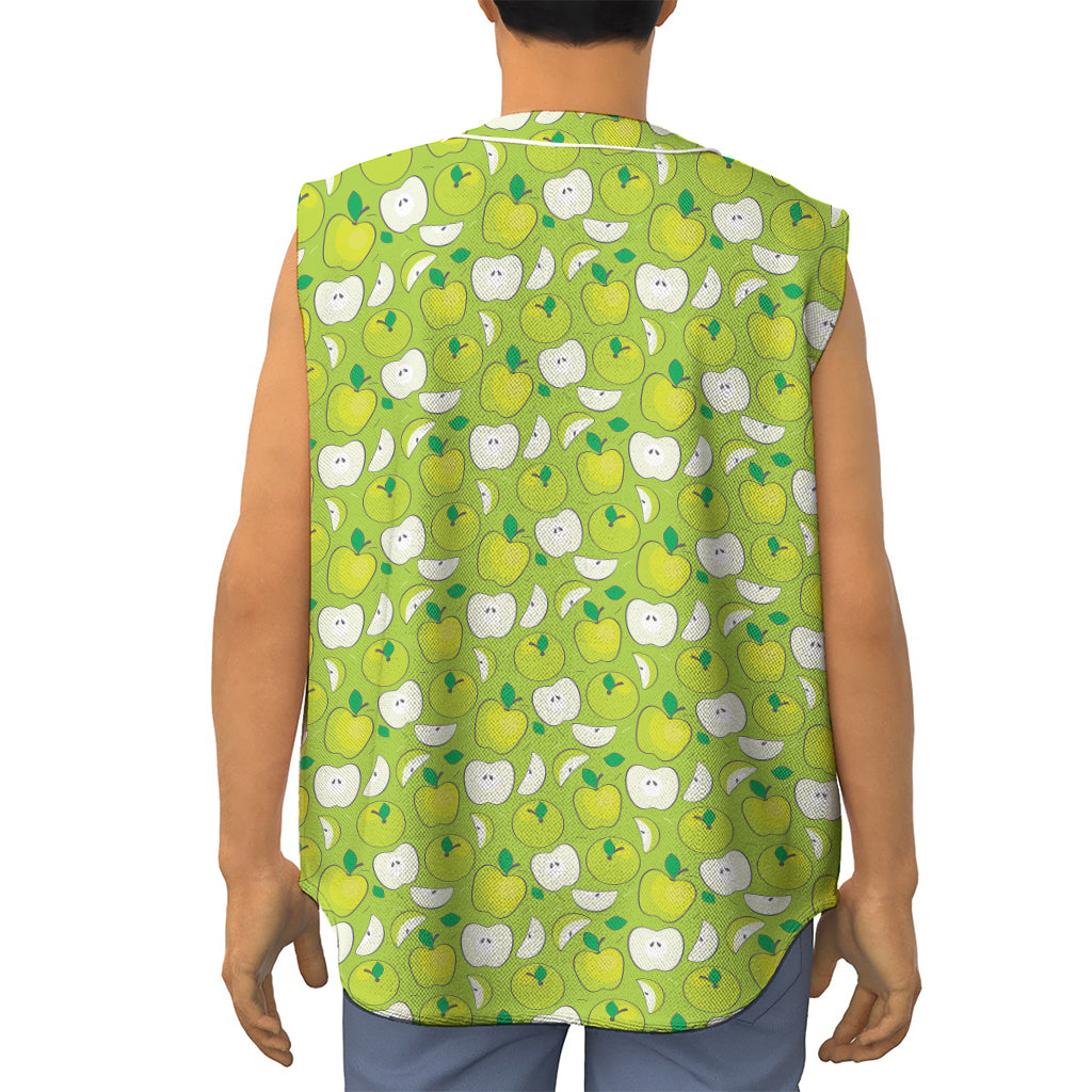 Green Apple Fruit Pattern Print Sleeveless Baseball Jersey