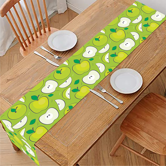 Green Apple Fruit Pattern Print Table Runner