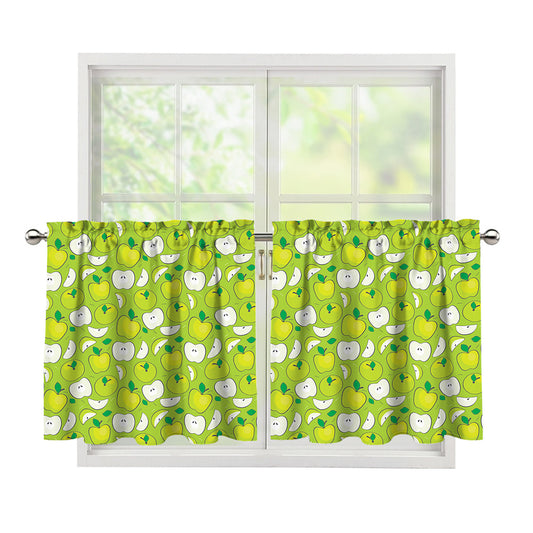 Green Apple Fruit Pattern Print Tier Curtains