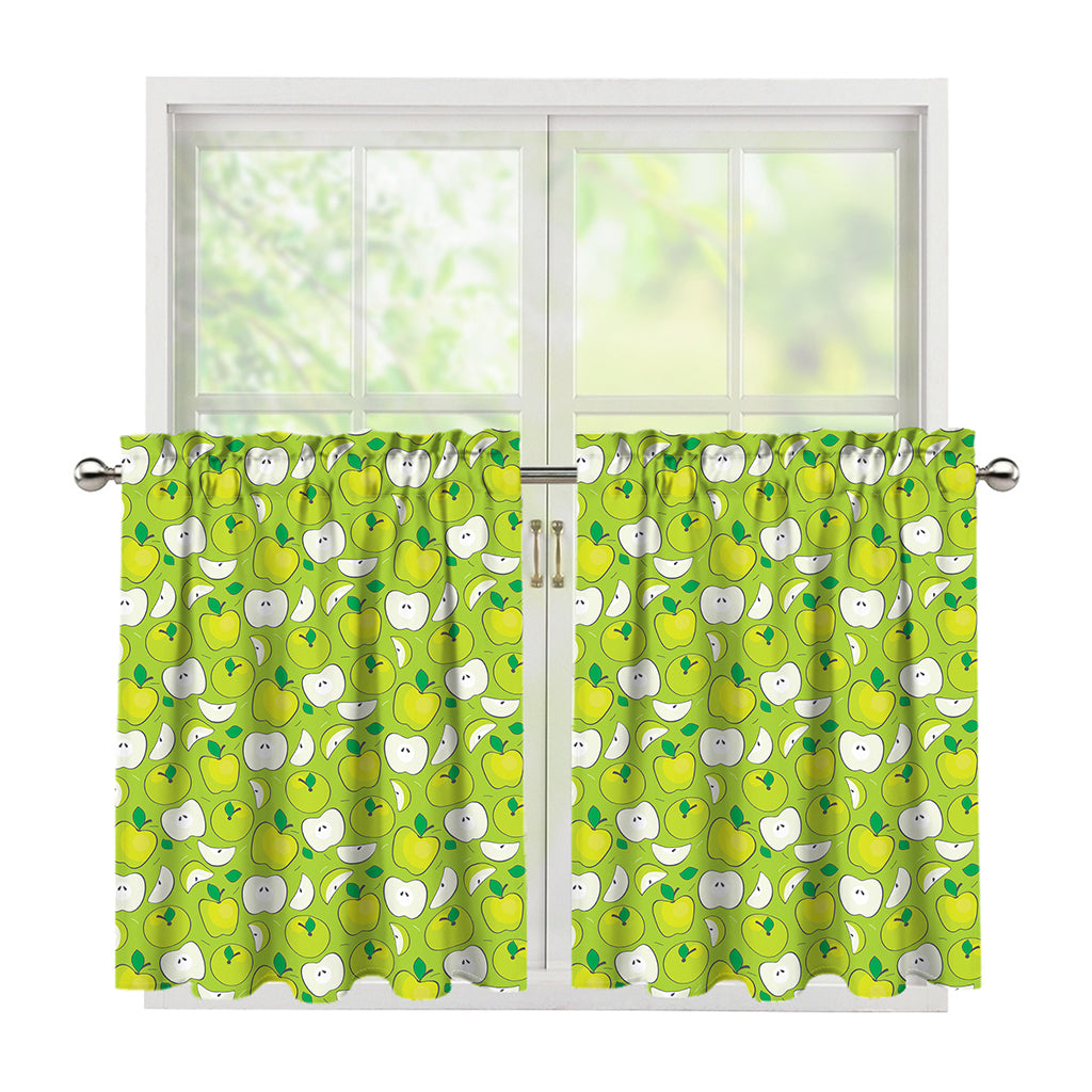 Green Apple Fruit Pattern Print Tier Curtains