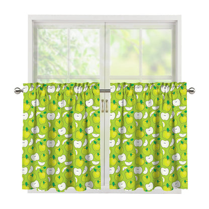 Green Apple Fruit Pattern Print Tier Curtains