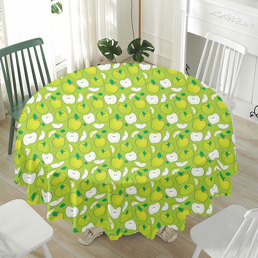 Green Apple Fruit Pattern Print Waterproof Round Tablecloth